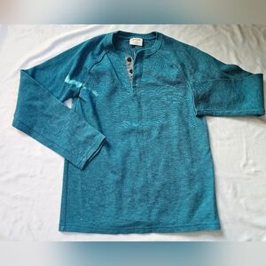 Cat & Jack Kids' Long-Sleeve Teal Waffle-Knit Henley Shirt- Large 12/14